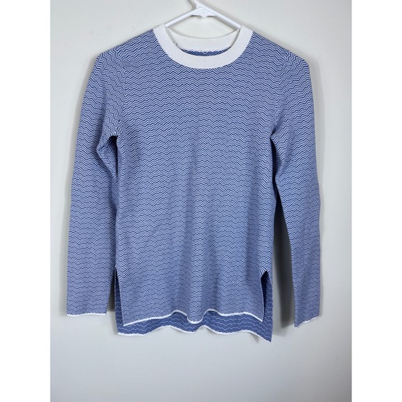 Tory Burch Sport Blue White Chevron‎ Knit Pullover Sweater Women Size XS - Picture 1 of 8